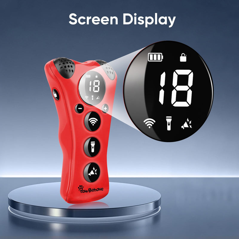 PawBehave Ultrasonic Dog Bark Deterrent Device –10-Level Adjustable Anti Barking Trainer with Flashlight, Strobe, E-Clicker(18 Whistle Sounds)–No Shock, Collar-Free Dog Behavior Correction Devices Red