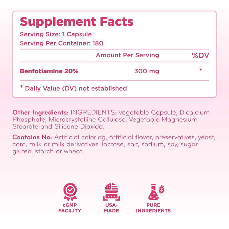 High Absorption Vitamin B1 Benfotiamine 300mg - Benfotiamine Supplement for Glycation Heart and Nerve Support - Vegan Non-GMO & Gluten Free Fat Soluble Thiamine B1 Supplement (180 Servings)