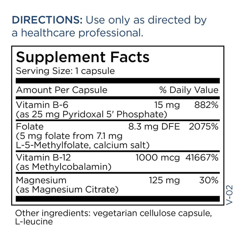 MethylPro Cofactors with L-Methylfolate 5 mg, 30 Capsules | Vitamins B6, B12 and Magnesium with Active Folate for Methylation and Biochemical Reactions, Hypoallergenic