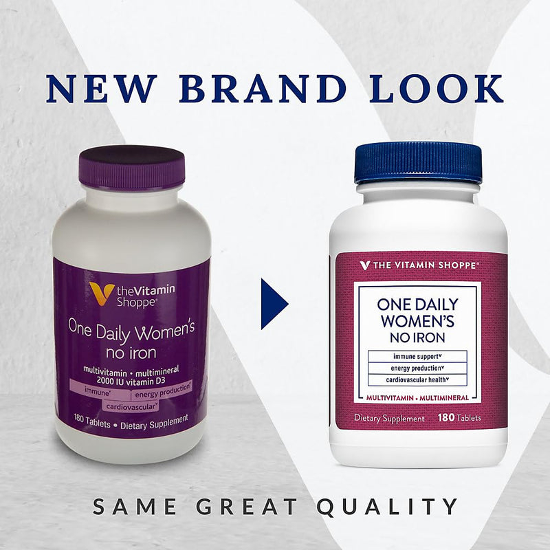 The Vitamin Shoppe Once Daily Women's Multivitamin with No Iron | 2,000IU Vitamin D3, Multi-Mineral Supplement | Supports Energy Production, Cardiovascular, Immune Health (180 Tablets)
