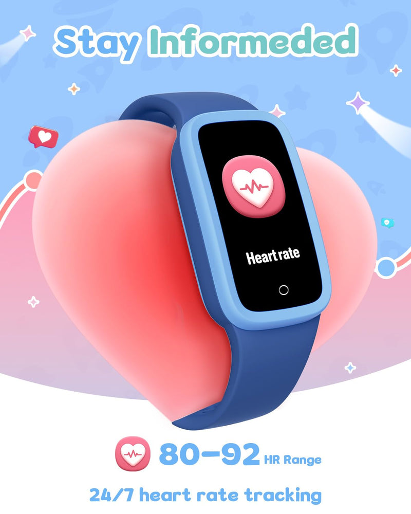 Kids Fitness Tracker Watch with Amoled Screen, Activity Tracker No Phone Needed, Heart Rate and Sleep Monitor, 3ATM Waterproof, Pedometer, Alarm Clock, Games, Step Counter Watch for Boys 5-10 Blue