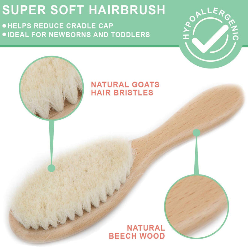 Baby Hair Brush and Comb Set for Newborn Wooden 4 Piece Soft Bristle Baby Brush and Comb Set for Newborn Girl Boy and Toddler Soft Cradle Cap New Born Infant Hair Brushes Perfect Baby Registry Gift 4 Piece Set