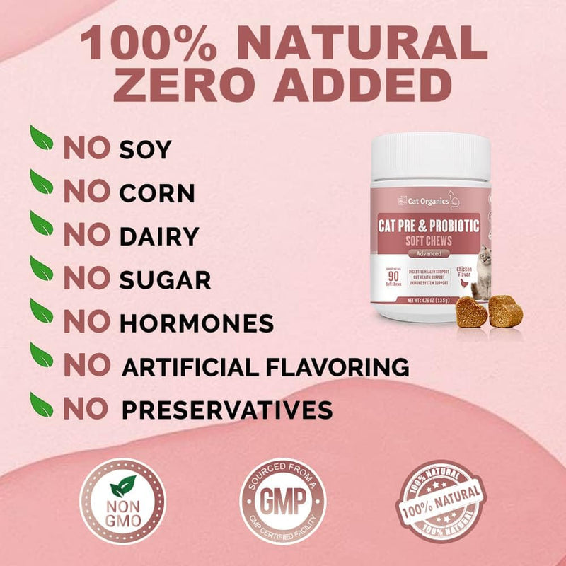 Probiotics And Prebiotics for Cats. Soft Chew Supplement to improve Digestive Health, Gut Health and Immune System Support 90 chews