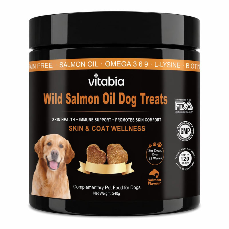 Salmon Oil Dog Chews with Omega 3 6 9 & Probiotics | Dog Skin & Coat Supplement for Itchy Skin, Dry Skin & Shedding | Dog Allergy & Gut Health Support | Soft Chews for Dogs | 120 Chews