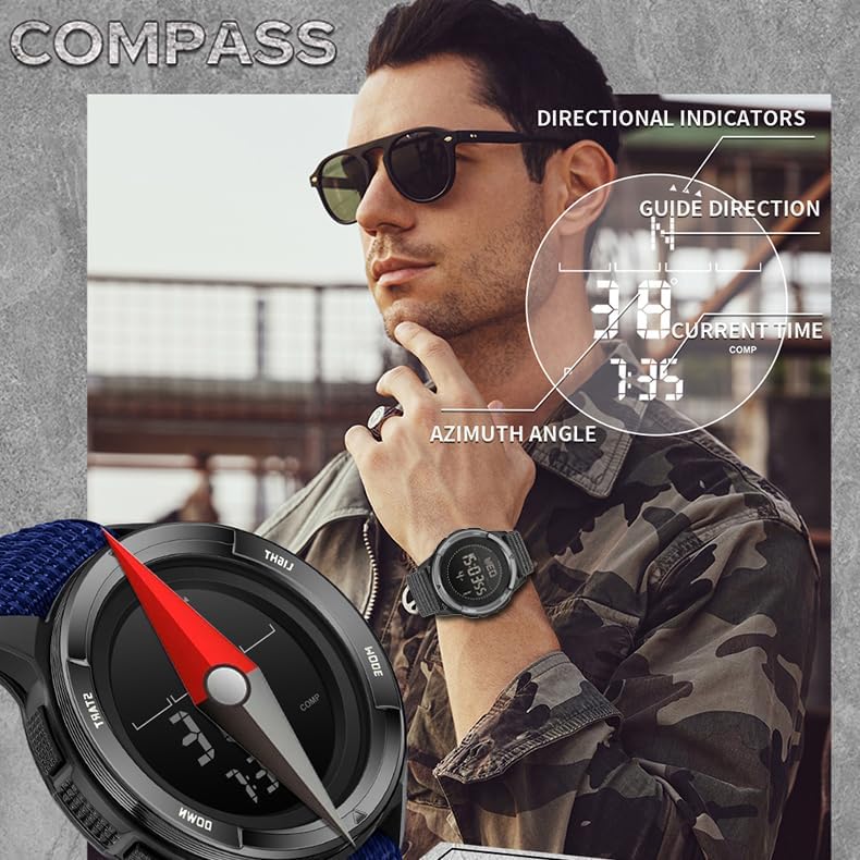 findtime Men's Digital Watch Pedometer Step Counter Watches Military Compass Waterproof Wrist Watch Tactical Sport Watch Calories Counter Pacer Running Wristwatch LED Light Stopwatch Countdown Black_2197 - BeesActive Australia