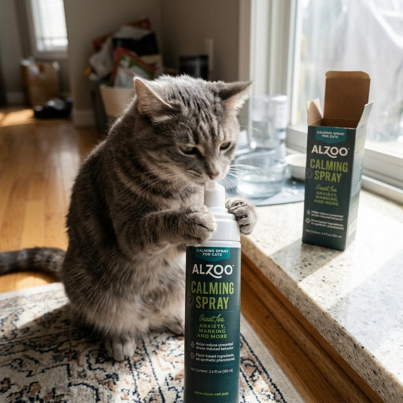 ALZOO Cat Calming Spray - Plant Based Plant Based Stress & Anxiety Relief, with Nepeta Cataria, No Synthetic Pheromones, Stress and Anxiety Relief During Travel, Vet, Fireworks, Separation
