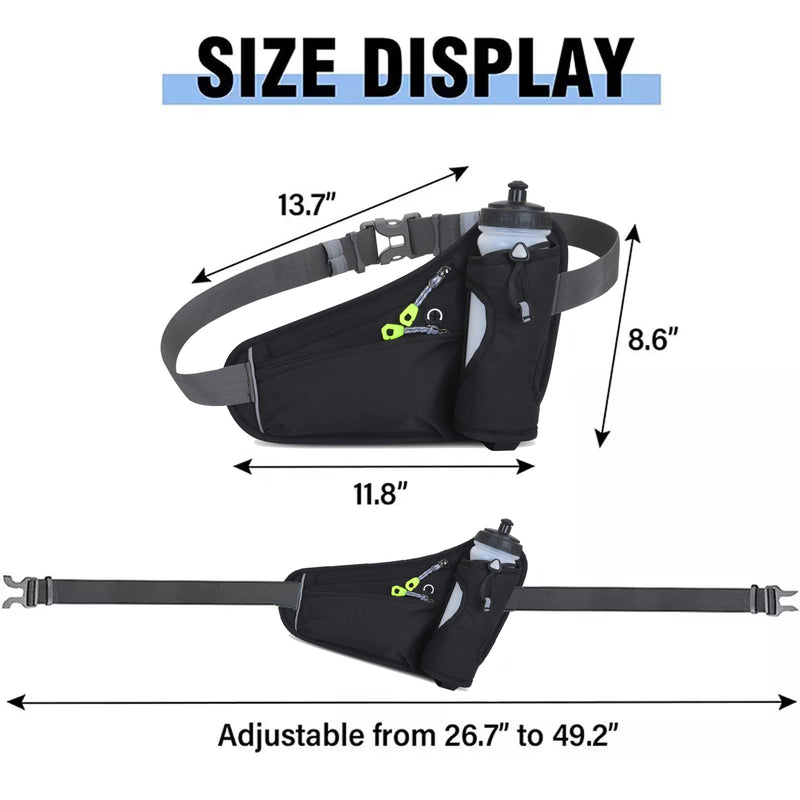 Fanny Pack with Water Bottle Holder, Hydration Running Belt for Men Women Adjustable Strap Waist Bag Suitable for Hiking Running Walking Jogging Camping(Bottle Not Included) (Black) Black