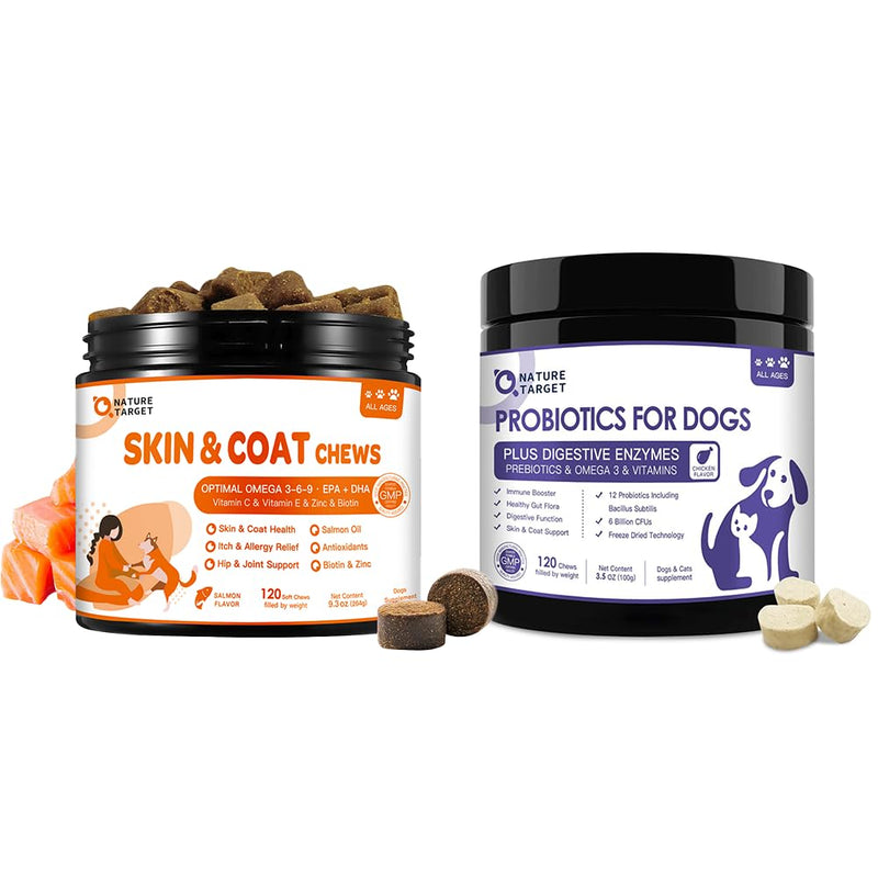6 Billion Freeze Dried Dog Probiotics, Omega 3 Fish Oil for Dogs - 120 Chews