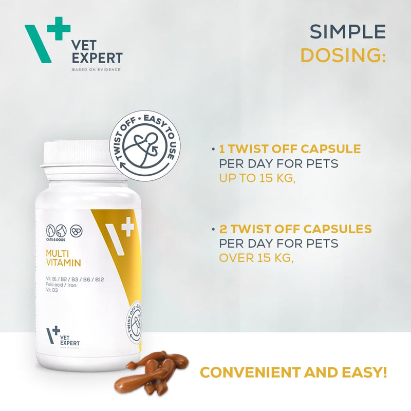 Vet Expert Multivitamin 5 in 1 Supplement for Dogs and Cats – Supports Immunity, Skin & Joints - Increases Energy, Reduces Stress and Supports Gut Health - 30 Twist & Pour Capsules