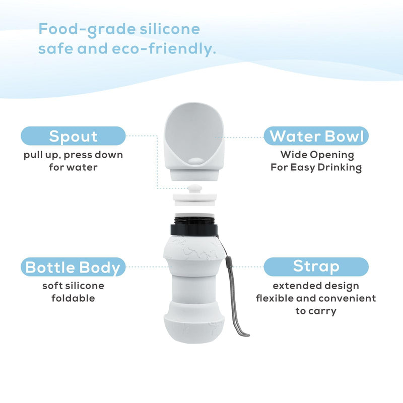 18 OZ Foldable Silicone Dog Water Bottle 500ML- Portable Outdoor Pet Hydration Solution, Leak-Proof, Easy to Carry, Perfect for Hiking, Travel, and Walking(Grey, 550ML) Grey - BeesActive Australia