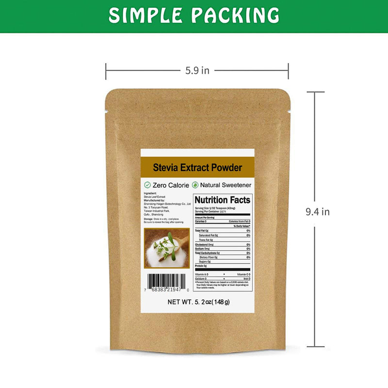 Pure Stevia Extract Powder without Erythritol 5.2oz(148g) - Highly Concentrated Stevia Powder Sweetener, Zero Calorie, No Artificial, Natural Sugar Alternative Pure 5.2 Ounce (Pack of 1) - BeesActive Australia