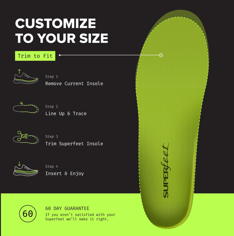 Superfeet All-Purpose Wide-Fit Support Insoles (WideGreen) for Wide Feet (3E-6E) & All-Day Workers Green 7.5-9 Men / 8.5-10 Women