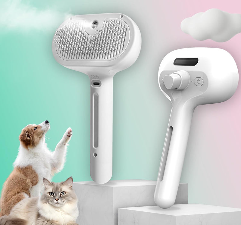 Pet Steam Brush for Shedding, Short & Long Hair Cat Grooming, Dog Steamy Self Cleaning Spray Brush with Release Button, Anti-Static Mist Hair Comb With Steel Bristles Pet Supplies - BeesActive Australia