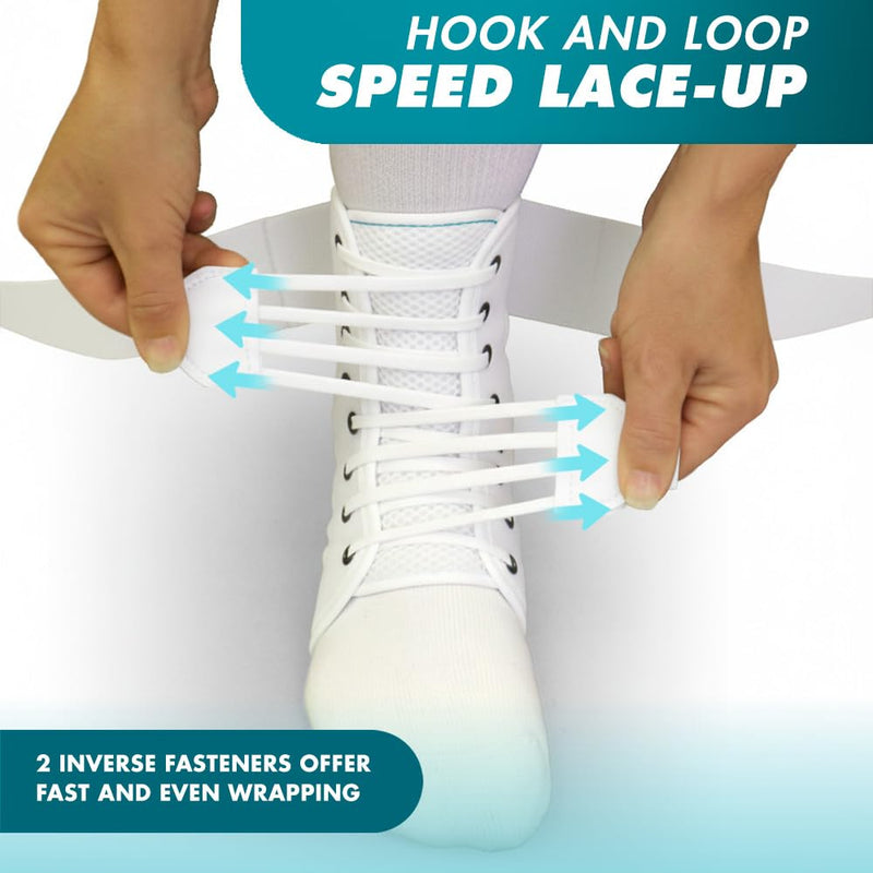 Med Spec ASO Speed Lacer – Ankle Brace for Sprained Ankle and Peroneal Tendonitis, Orthopedic Ankle Support for Men, Women, Adults, Teens and Kids, Sports Injury Recovery White Medium