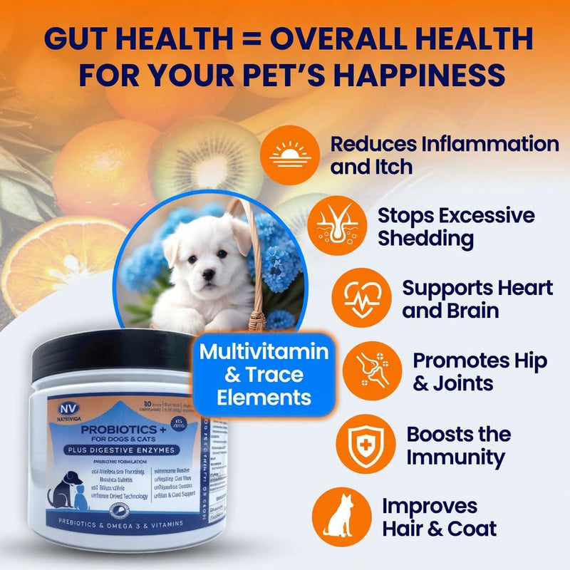 Freeze-Dried Probiotics for Dogs - Support Gut Health, Itchy Skin, Allergies, Immunity, Yeast Balance - Plus Digestive Enzymes, Omega-3, Zinc & Prebiotics - Reduce Diarrhea, Gas - (Chicken, 120 Chews)