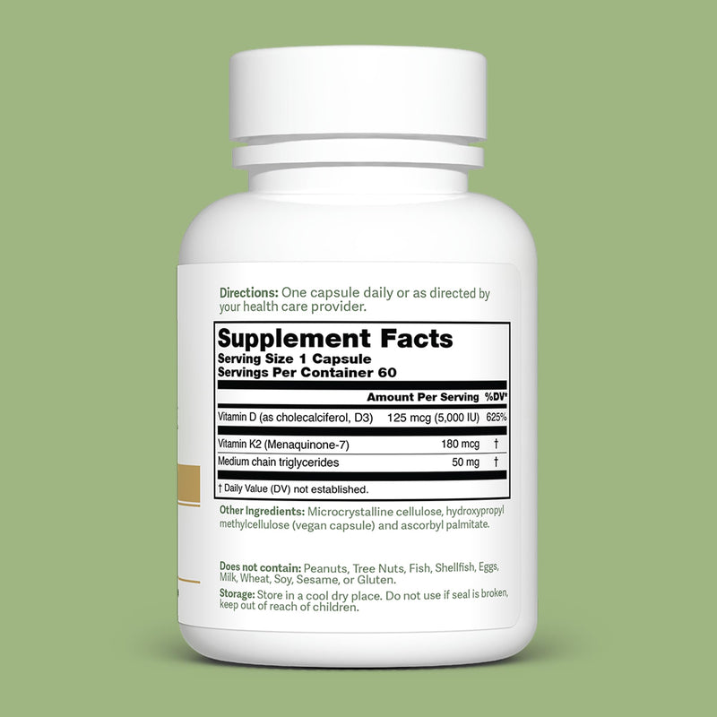 Dr. Murray's Vitamin D3-K2 Supplement with Coconut Oil MCTs -5,000 IU-Gluten Free - Non-GMO- Vegan Capsules | Third-Party Tested | GMP Certified | 60 Count