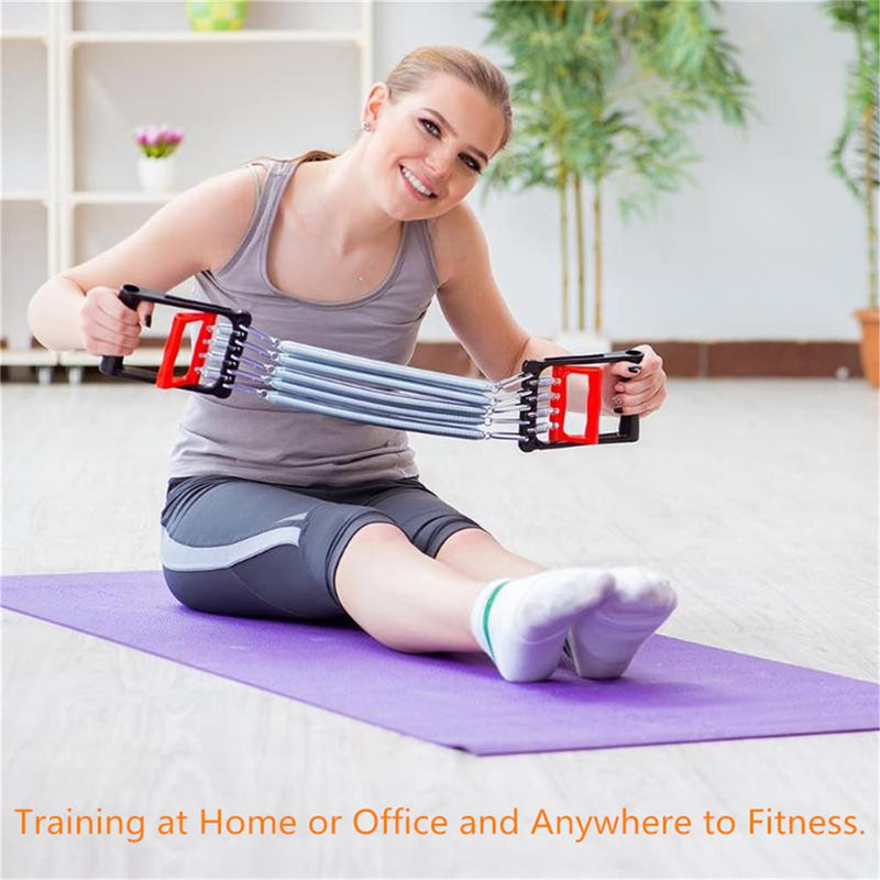Chest Expander Exercise Resistance Bands Adjustable Hand Gripper Arm Pull Bar Arm Muscle Exerciser with 5 Springs Strength Trainer for Home Gym Muscle Training Exerciser,Red