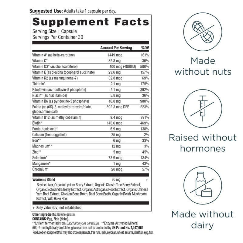 Ancient Nutrition Methylated Multivitamin for Women, Once Daily | Methlyated Vitamin B, C, K2, Magnesium, Folate & Iron, Supports Bone Health, 30 count Women's TCM 1/Day (30 count)