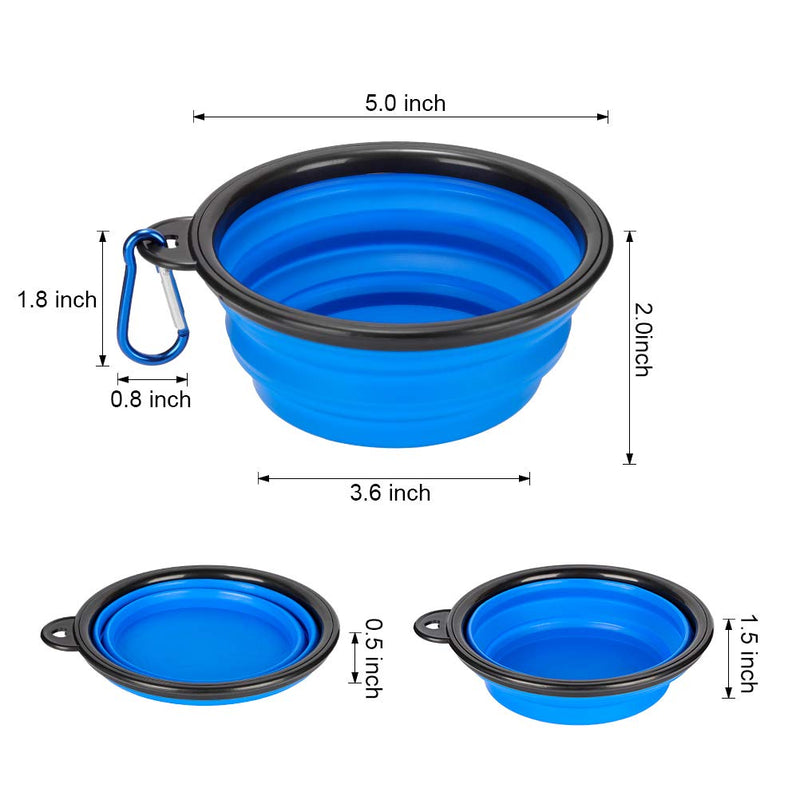 Pack of 2 Large Size Collapsible Dog Bowl, Food Grade Silicone BPA Free, with Carabiner Clip Foldable Expandable Cup Dish for Pet Cat Food Water Feeding Portable Travel Bowl (Blue & Red) Blue & Red