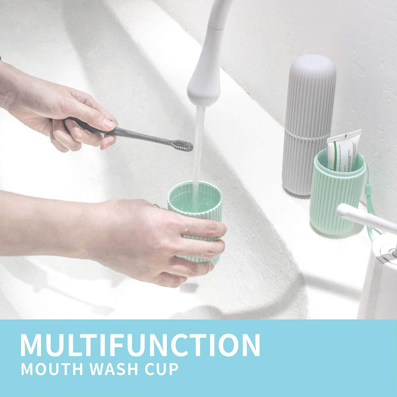 Sunenlyst 2Pcs Travel Toothbrush Holder, Portable Toothbrush Cup Case Long 7.7 inch for Traveling, Camping, Business Trip and School, Multifuction Toothbrushes Toothpaste Set Green and Grey - BeesActive Australia
