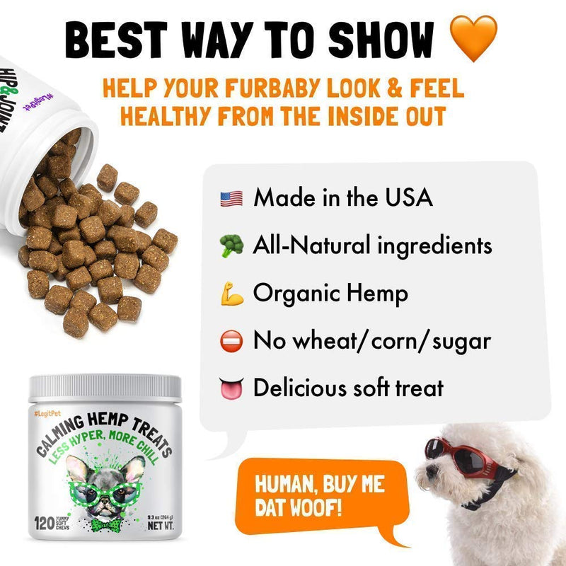 LEGITPET Calming Hemp Treats for Dogs 120 Soft Chews and Hemp Hip & Joint Supplement for Dogs 120 Soft Chews Bundle - Natural Pain Relief and Mobility - Dog Anxiety Relief - Made in USA
