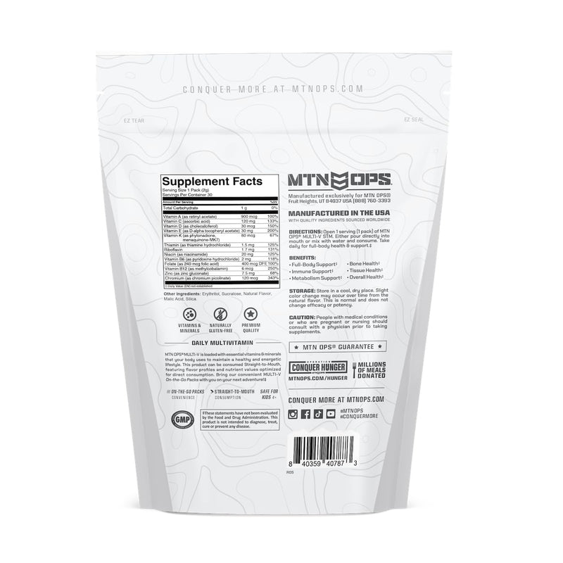 MTN OPS Multi-V STM On-the-Go Daily Multivitamin, 30 Servings | Straight-to-Mouth Multivitamin, Daily Vitamins, On-the-Go Nutrition, Travel Friendly Multi-Vitamins