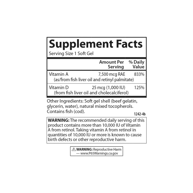 Carlson - A & D, 25000 IU (7500 mcg RAE) Vitamin A, 1000 IU (25 mcg) Vitamin D, Vision Support, Skin Health, 250 Softgels - BeesActive Australia