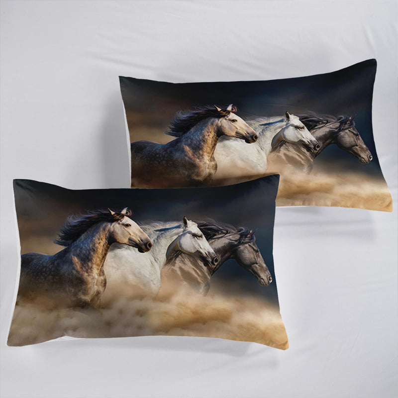 Horse Sheet Set,Running Horse Kids Bed Sheets,Galloping Horse 16" Deep Pocket Bed Sheet Set for Boys/Girls/Kids/Teens，4 Piece Sheet Set,1 Fitted Sheet,1 Flat Sheet and 2 Pillowcases，Twin Size Horse 5 Twin - BeesActive Australia