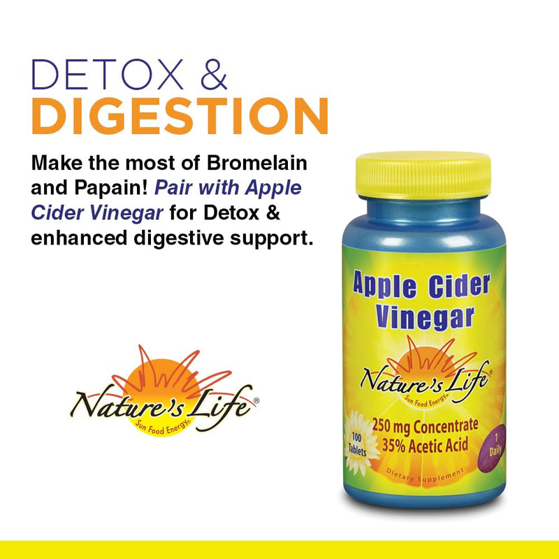 Nature's Life Bromelain & Papain | Proteolytic Enzymes for Digestive Support & Comfort | from Pineapple & Papaya | 250mg Ea | 100 Vegetarian Capsules 100 Count (Pack of 1) - BeesActive Australia