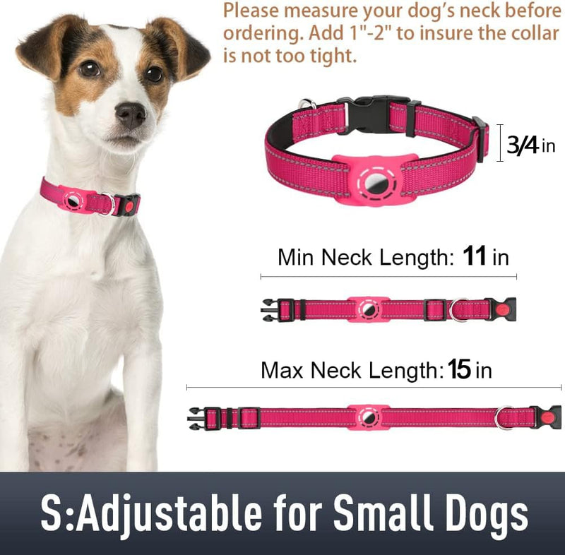 Airtag Dog Collar for Small Dogs, Reflective Dog Collars with AirTag Holder, Soft Padded & Safety Locking Buckle, Nylon Pet Collar Adjustable for All Breeds, HotPink Small (Pack of 1) - BeesActive Australia