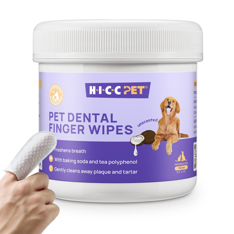 HICC PET Dog Toothbrush, Plaque & Tartar Remover Dog Wipes, Freshens Breath, Soothes Gums with Coconut Oil