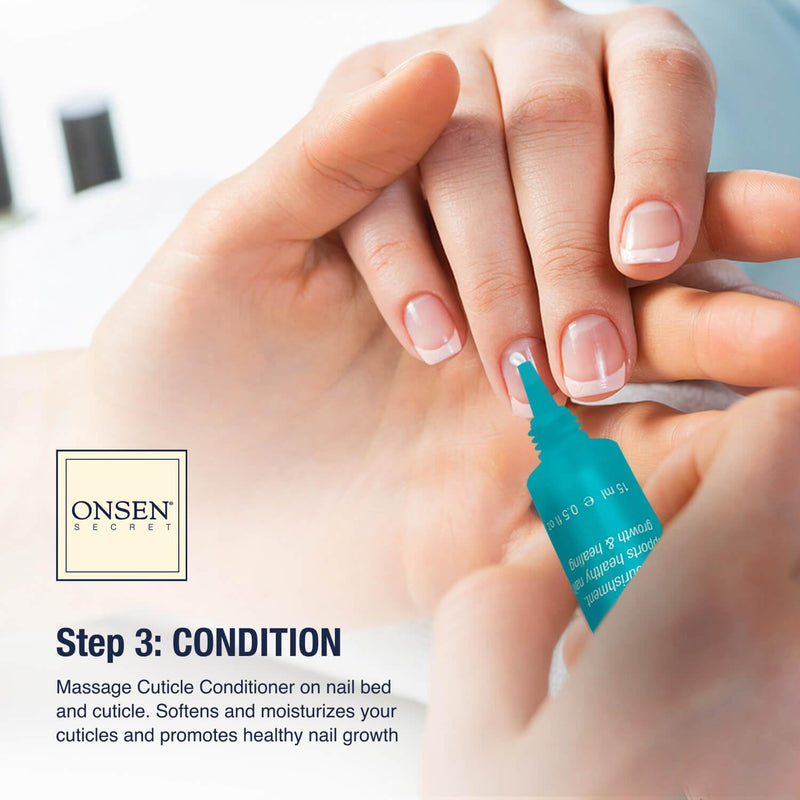 Onsen Secret Nail Care Kit - w/Cuticle Care Serum, Japanese Nail Buffer and Shine Kit - Strengthening & Shining - Spa-Quality Manicure - Organic Ingredients - Long-Lasting Shine - Easy & Safe - 1pk Essential Nail Reboot Kit (Serum)