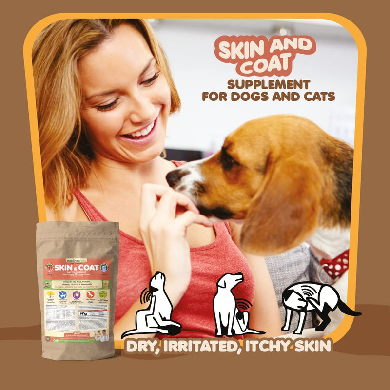 Skin and Coat Supplement with Fish Oil and Omega 3 for Dogs and Cats - Dog Itch Relief Pet Supplement for Shedding, Dry Itchy Skin and Allergies - Dog Allergy Treatment Vitamins (90 Tabs) Pouch (90 Tabs)