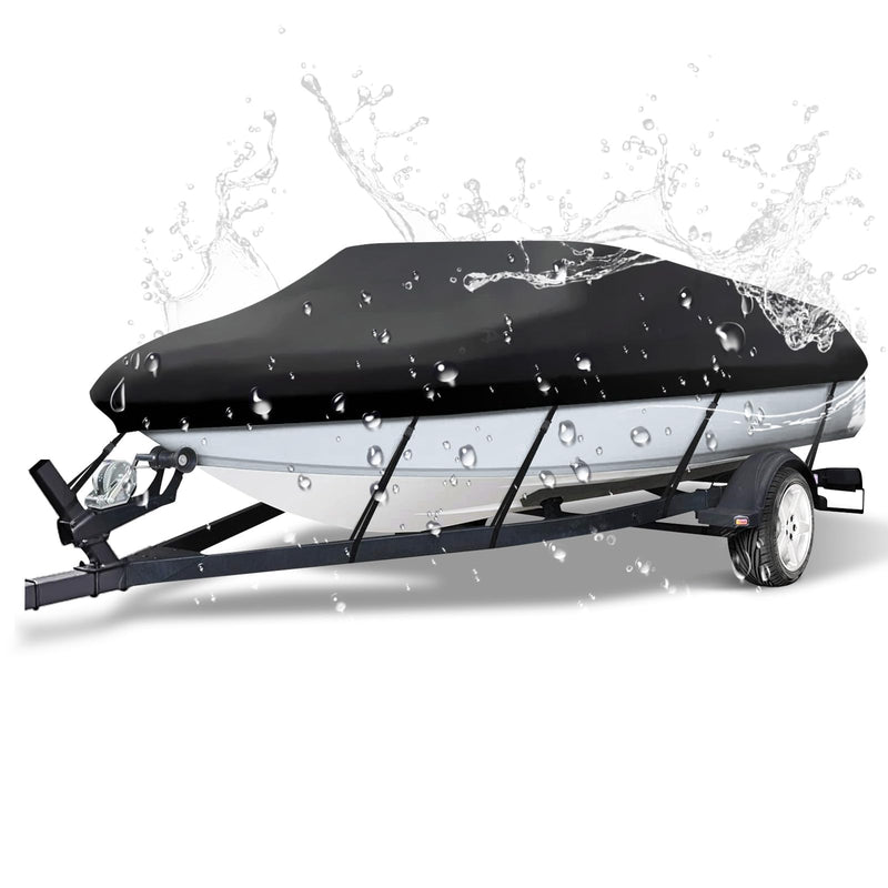 NEVERLAND Trailerable Boat Cover Waterproof Heavy Duty Marine Grade Polyester Canvas Fits V Shape/V-Hull and Tri-Hull Runabouts, Pro-STYL, Bass Boats (Boat Length 17-19ft, Beam Width up to 102",Black) Black C: 17'-19' Long, Beam width up to 102"