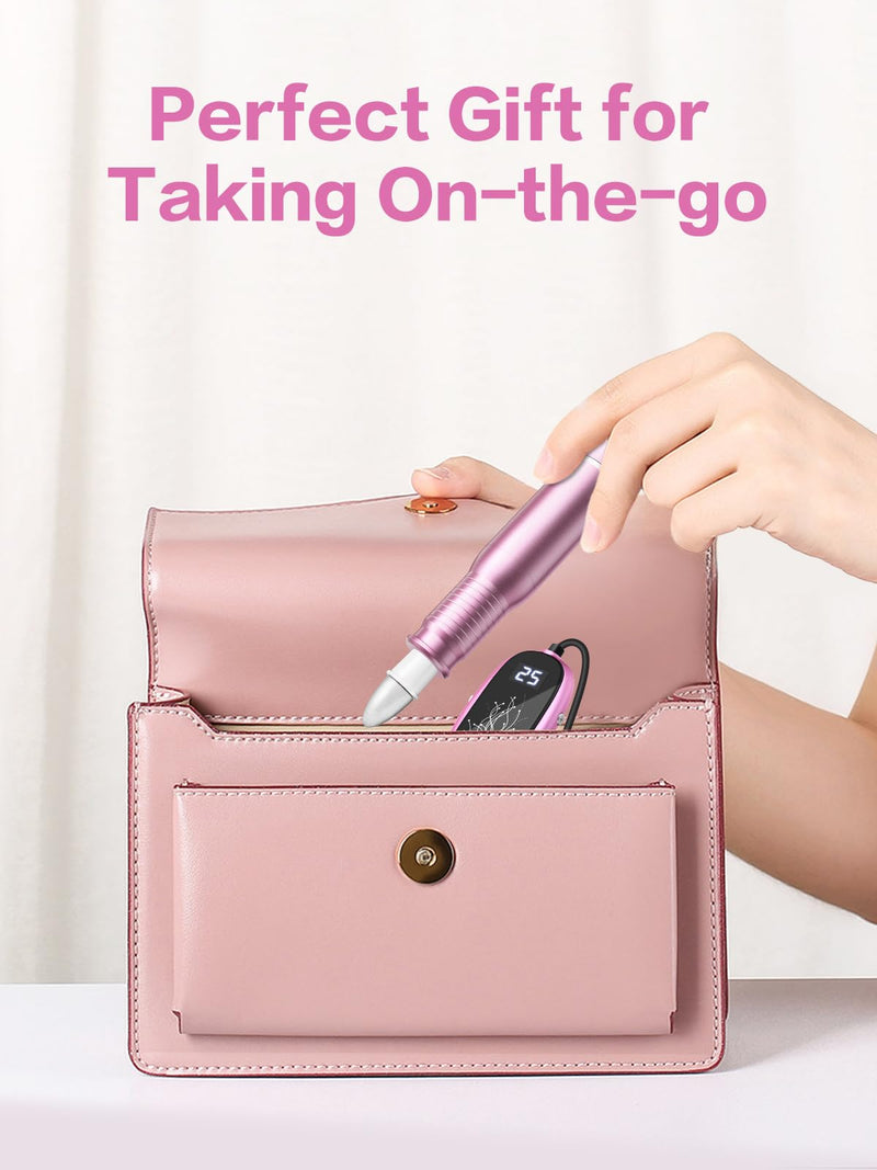 Subay Professional Manicure Pedicure Kit, Electric Nail Drill Set with LED Display, 25000RPM, 11-Piece Attachments Plus 20 Sanding Bands, Nail Grinder Tool for Women Men Baby Pets, with Dust Brush 1.pink - BeesActive Australia