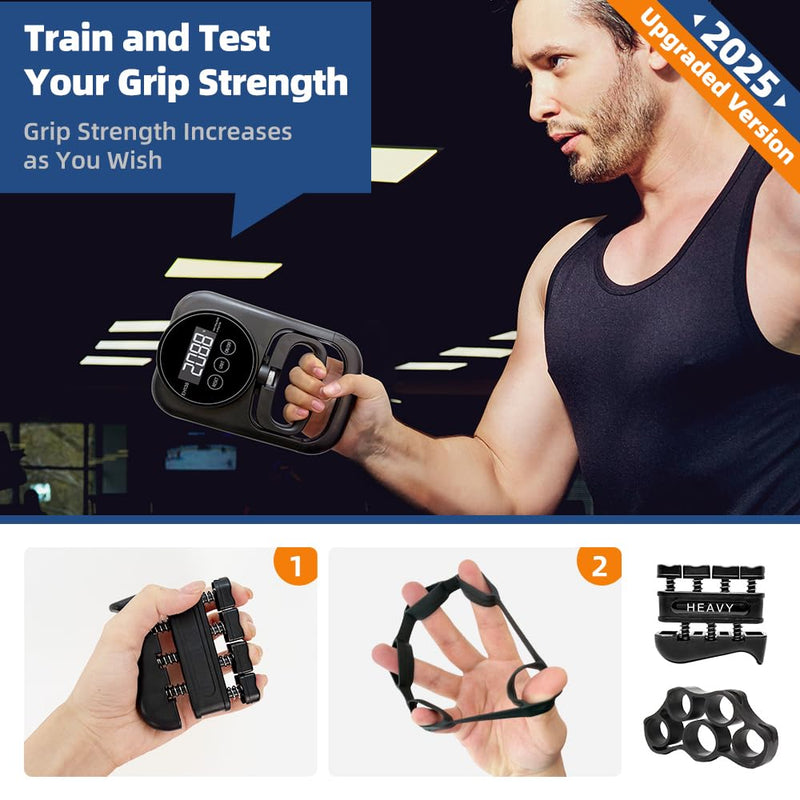 Grip Strength Tester Hand Gripper - Grip Strength Trainer Hand Dynamometer Handheld Meter LED Display Comfortable 265 Lbs / 120 Kgs Finger Strengthener for Sports Home School Gym Use Black