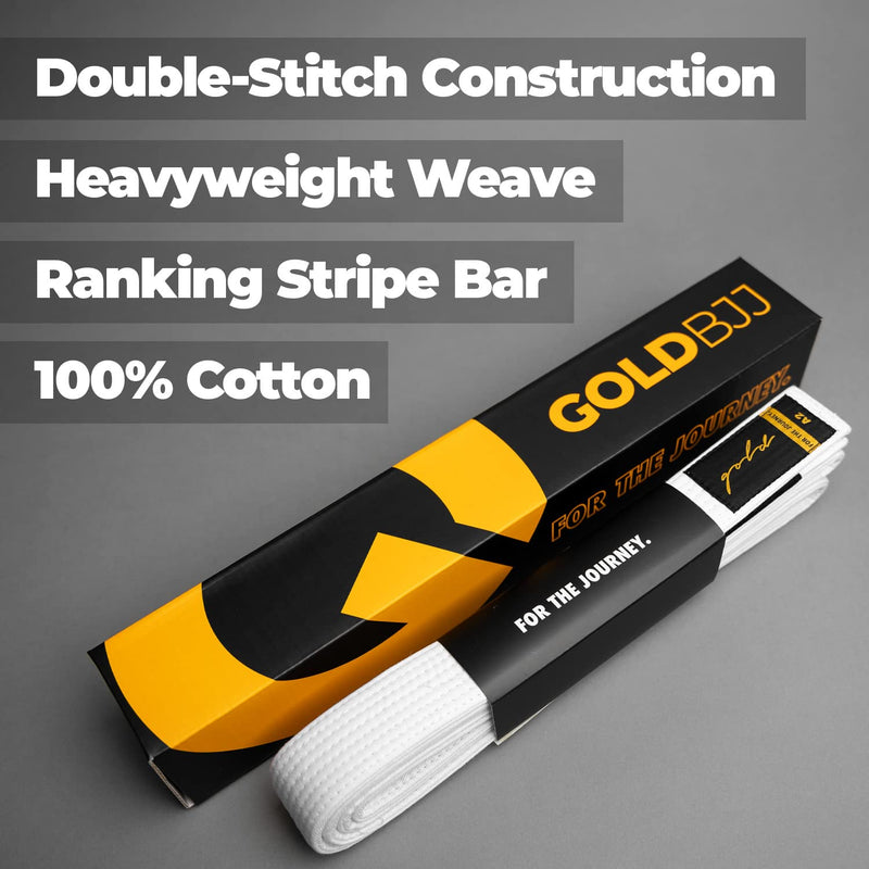 Gold BJJ Jiu Jitsu Belt - Premium Belts with Rank Bar for Stripes - IBJJF Competition Approved White A2 - BeesActive Australia