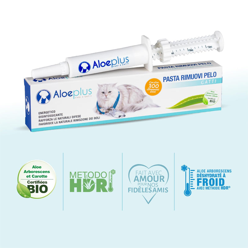 ALOEPLUS Cat Oral Paste Anti-Hairball 15ml - Paste for Cats Against Hairballs, Prevents and Removes Hairballs, Energetic and Detoxifying Supplementary Food with Aloe Arborescens Organic - BeesActive Australia
