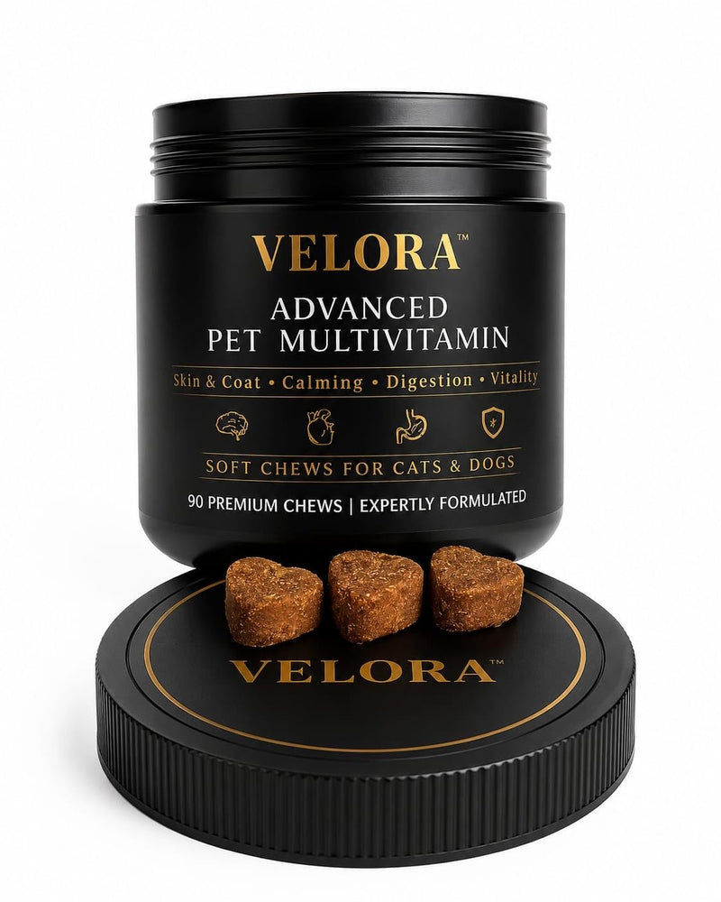 Velora Signature 5-in-1 Multivitamin Chews for Pets — Advanced Daily Wellness Support for Cardiac Health, Luxurious Skin & Coat, Digestive Comfort, Immune Defense, and Everyday Vitality • 90 Chews Dog