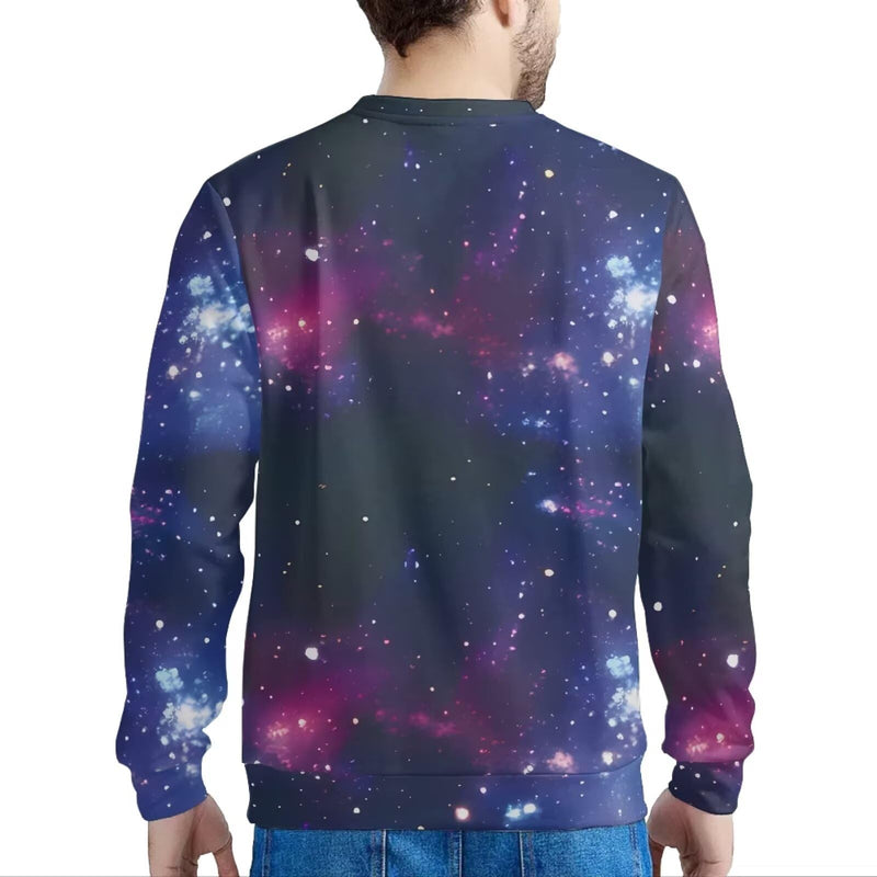 AFPANQZ Sweater Men's Long Sleeve Seamless Pullover Sweatshirt Crewneck Lightweight Outdoor Running Autumn Winter Large Galaxy Space