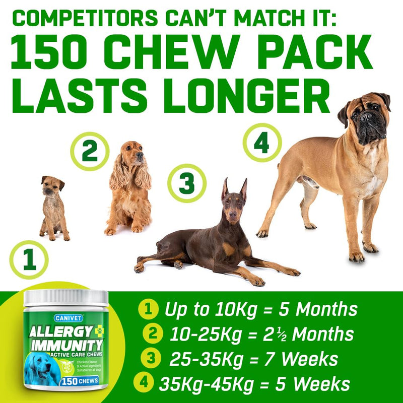 Anti Itch Chews for Dogs | Allergy Relief with Quercetin | 10-in-1 Probiotics, Omega 3, Colostrum & Astragalus | Real Meat Soft Chews, Grain Free | 150 Chews