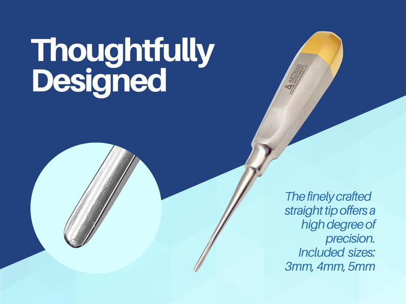 ARTMAN INSTRUMENTS Dental Straight Extraction Elevators – 2mm, 3mm, 4mm Root Tip & Gouge Elevators, Autoclavable Stainless Steel, Tooth Extraction Tools for Oral Surgery - BeesActive Australia