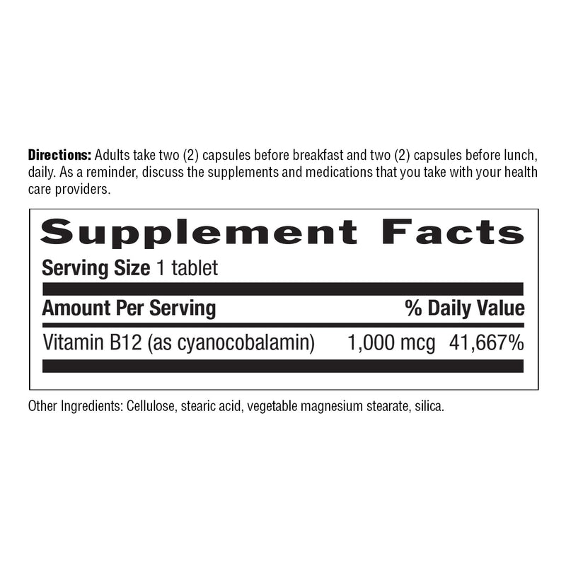 Country Life Vitamin B12 1,000 mcg, Vegan Energy Support, 60 Tablets | One daily tablet supports normal nervous system function and red blood cell formation 60 Count (Pack of 1)