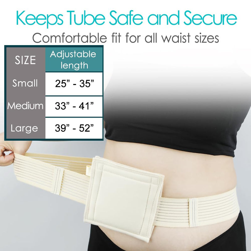 [2 Pack] Feeding Tube Belt, PEG Tube Holder G-Tube Protective Belt Breathable Beige with Slit for G Tube J Tube PEG Tube Supplies, No More Taping The Tube Medium (Pack of 2)