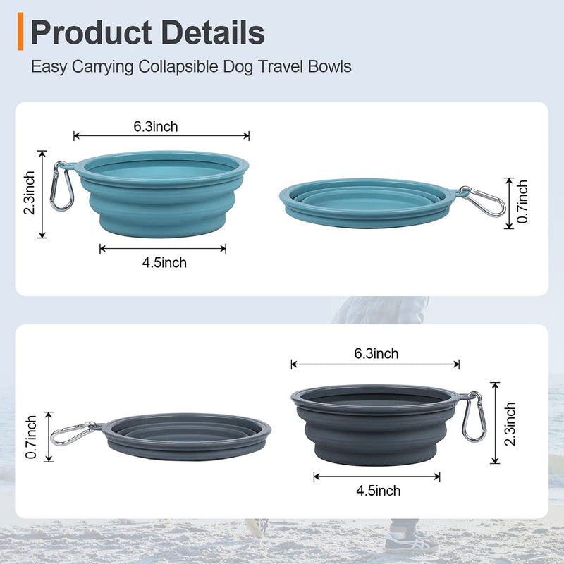 Kytely Collapsible Dog Bowls Medium (650ml), 2 Pack Travel Dog Bowls for Dog Cat, Portable Dog Water Food Bowl with Clasp, Pet Cat Feeding Cup Dish for Outdoor, Travel, Walking, Parking Lake Blue & Grey - BeesActive Australia