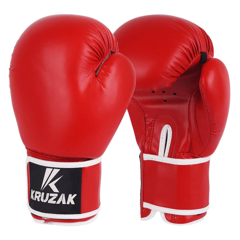 Kruzak Plain Boxing Gloves for Sparring, Kickboxing, Muay Thai, Martial Arts & MMA Fighting - Men & Women Punch Bag Mitts Training and Focus Pads Punching Red 16 oz