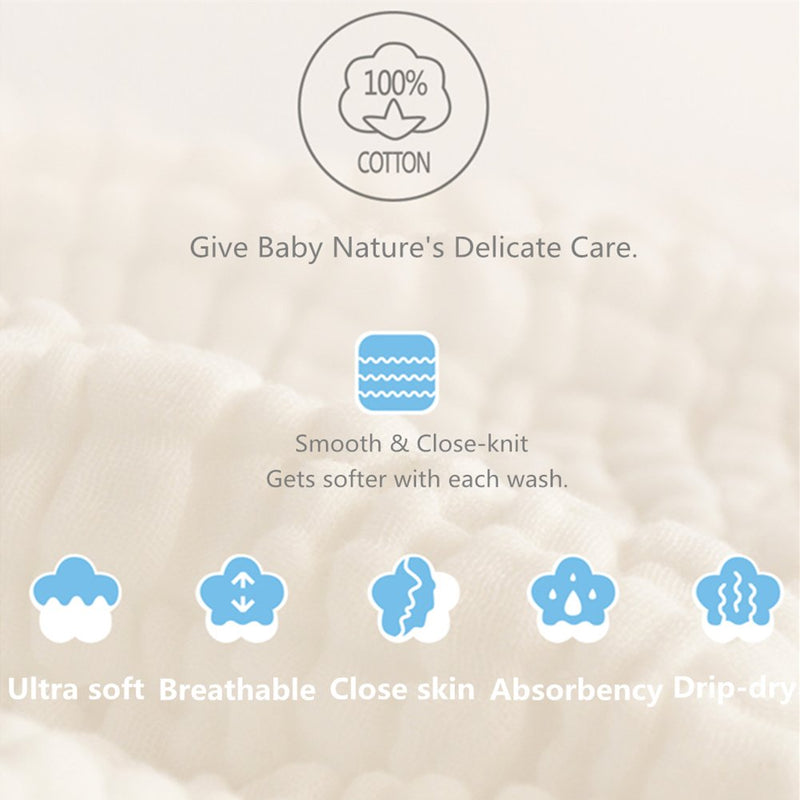 MUKIN Baby Washcloths - Natural Cotton Baby Wipes - Soft Newborn Face Towel and Washcloth for Sensitive Skin, Registry as Shower, 5 Pack 12x12 inches - BeesActive Australia