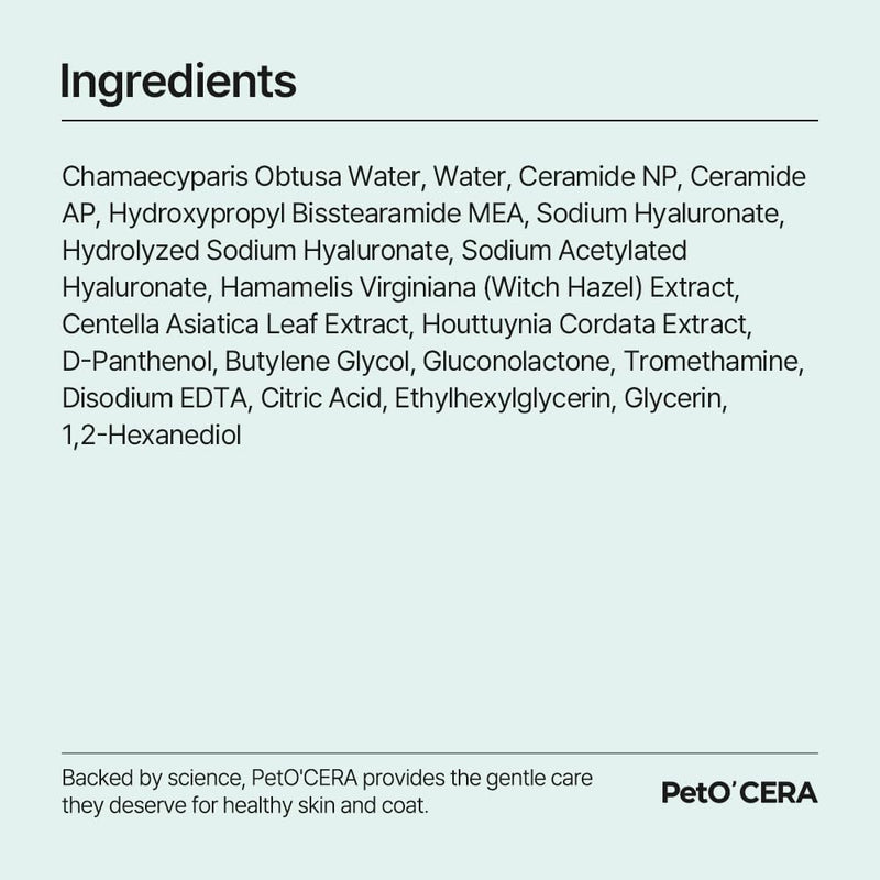 PetO’Cera CL’Ear Ear Cleaner for Dogs & Cats with 52% Hinoki Cypress Water, Cica & Heartleaf Extract, Soothes Itching, Removes Debris, Odor, Alcohol-Free, Fragrance-Free, Hypoallergenic, 4 fl oz