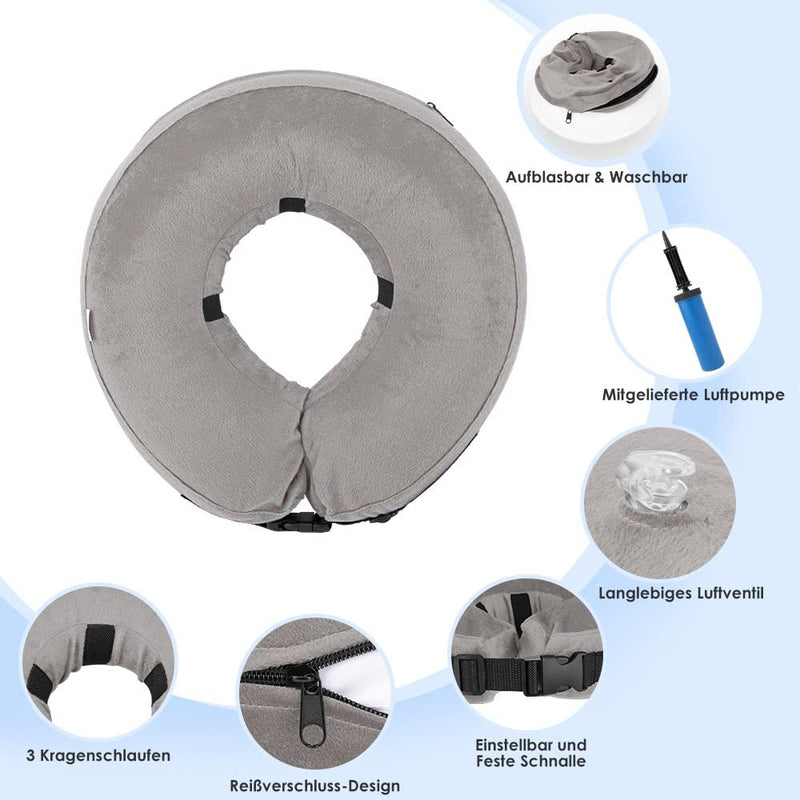 Nasjac Inflatable Neck Brace Dog & Cat, Adjustable Soft and Comfortable Dog Collar Leak Protection with Quick Release, Prevent Pets from Touching and Licking Wounds After Surgery M+ Grey - BeesActive Australia