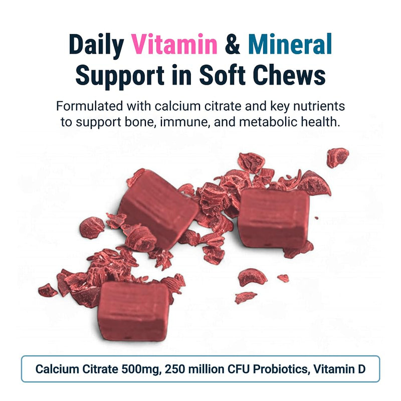 BariatricPal Sugar-Free Calcium Citrate Soft Chews | 500mg with Vitamin D & Probiotics | Tropical Punch | 90 Count (1 Month Supply)